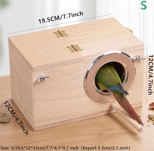 YJJKJ Wood Parakeet Nest Box with Natural Nesting Pads, Breeding Bird Cage House for Lovebirds Cockatiel Parrotlets Budgerigar Small Parrot - size: S