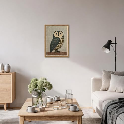 Japanese Owl Wall Art, Vintage Bird Wall Decor Painting Japan Mid Century Wildlife Animal Poster Canvas Prints Picture for Bedroom Living Room Farmhouse 16x24 inch Wood Framed - color: Animal-O, size: 24"L x 16"W