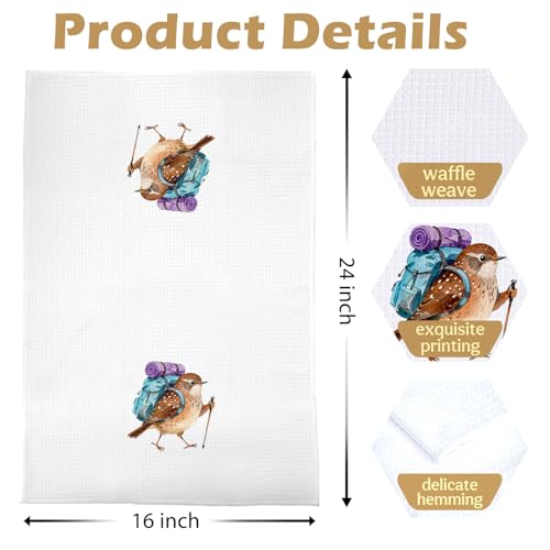 Bird Gifts Kitchen Towels - Funny Bird Decorative Waffle Dish Towels, Backpacking Birding Gifts Hand Towel, Wren Tea Towel, 16x24 Inch - color: Backpacking Bird