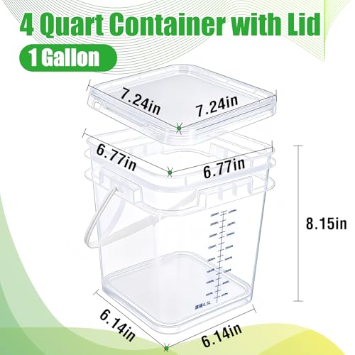 DEMORA Large Square Food Storage Containers with Airtight Lids for Soup Flour 4 Quart (4000ml), Graduated Reusable Plastic Food Containers Clear Buckets for Kitchen Pantry, BPA Free, 2 Pack