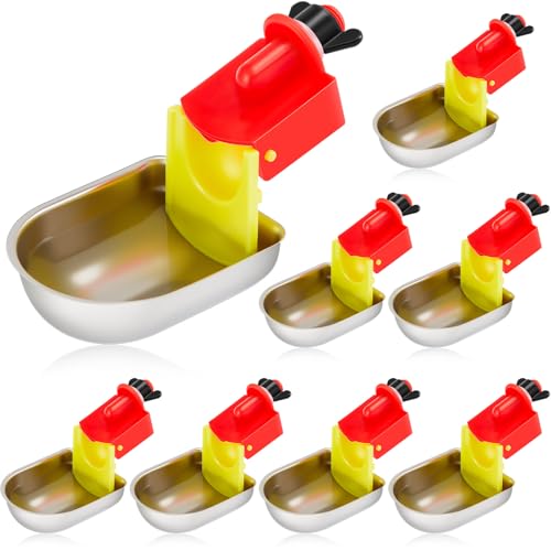 8 Pack Heavy Duty Auto Fill Metal Chicken Waterer Cups, Stainless Steel Freeze Leak Proof Poultry Rabbit Watering System Fits 5 Gallon Bucket and 3/8'' Hole Saw(Oval Style) - style: Oval Style