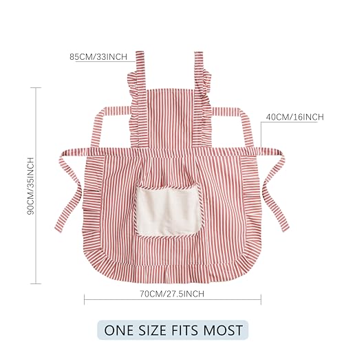 Cute Cotton Apron for Women, Adjustable Bib Cooking Kitchen Aprons with Pockets for BBQ Drawing Baking - color: Red