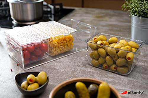 Pikanty Condiment Server Tray with 3 Removable Containers and Lids - Compact Sundae Bar, Taco Night, Dip Tray, Kids Snack Station Organizer with Carry Handles, Dishwasher Safe, Made in USA - style: Condiment Server Medium