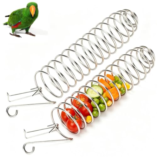 2PCS Bird Food Holder, Feeder Food Basket Tool Vegetable Fruit Feeder Stainless Steel Parrot Hanging Stainless Steel Cage Accessories for Parakeet Cockatiel