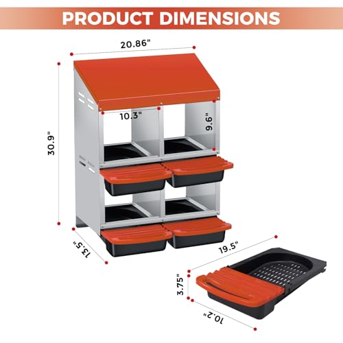 Chicken Nesting Boxes with Cleanable Pull-Out Trays, 4-Hole Wall Mount Roll Away Nest for Easy Cleaning & Egg Collection - size: 4 holes 2 layers