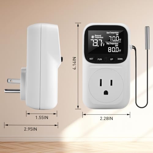 Diymore Digital Temperature Controller Outlet - Precise Heating/Cooling Control for Greenhouse, RV & Incubator (5A/1800W, -40°F to 210°F) - color: Digital Temperature