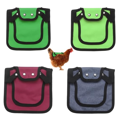 M METERXITY 4-Pack Chicken Saddle for Hens, 9.8 Inch Canvas Chicken Apron Back Protector with Adjustable Strap for Protecting Bird Back Feathers, Poultry Saver [Mixing 4 Styles C] - color: Neon Green/Grass Green/Burgundy/Lavender