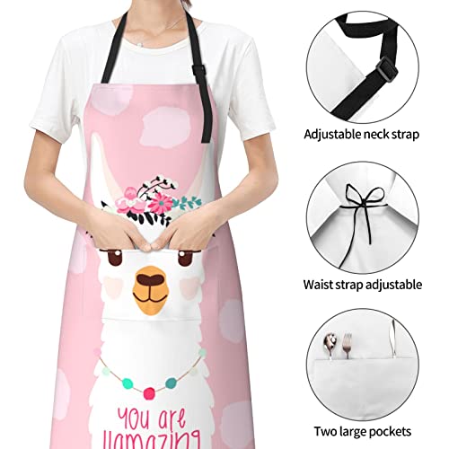 Apron Adjustable Bib Aprons for Men Women Chef Kitchen Cooking Bbq Grilling - color: Cute Llama Alpaca