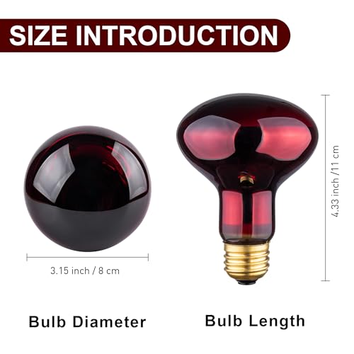 Reptile Heat Lamp Bulb, 100W Infrared Heat Light Bulbs, Red Basking Spot Lightbulb for Snake, Tortoise, Bearded Dragon, Lizard, Chicks, Turtle, Chickens, Pets - 2 Pack - size: Red