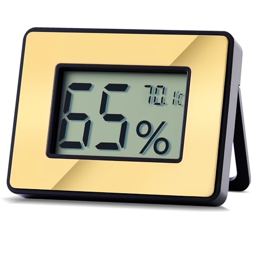Digital Hygrometer Thermometer for Humidors, Large Display, Gold | Large display, 5-second refresh, max/min records, Fahrenheit/Celsius switch, stand for home and humidor use