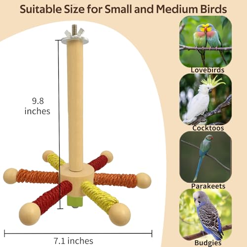 Rotating Bird Perch Toy, Spinning Bird Cage Accessories Stand for Parakeet - color: Yellow