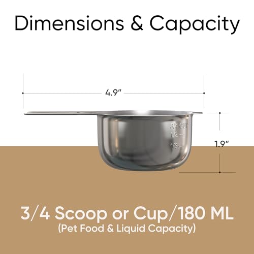 Color Up ¾ Cup Pet Food Scoop – Stainless Steel Dog Food Scoop Cup (12 Tbsp) – Heavy-Duty, Rust-Resistant Measuring Scoop for Dogs, Cats, Birds & Rabbits – Ideal for Dry Food & Treats - size: ¾ Scoop (¾ Cup)