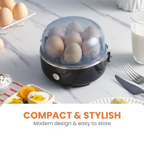 Elite Gourmet EGC115B Easy Egg Cooker, 7-Egg, BPA-Free, Classic Black | Cooks soft, medium, or hard-boiled eggs with auto shut-off - electric operation - includes measuring cup - color: Classic Black, size: 7 Egg