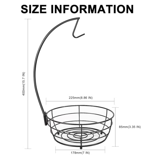 Livabber Countertop Fruit Basket Bowl with Banana Hanger, Modern Standing Fruit Vegetable Bowl Storage, with Banana Tree Holder for Kitchen Dinning Table (Round Metal, Black) - color: Black, style: Round Metal