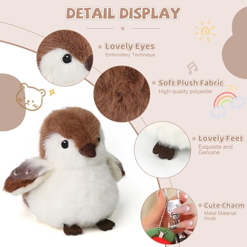 Bird Stuffed Animal Realistic Cute Sparrow Bird Plush Backpack Pendant Simulation Toy Plush Suitable Christmas Birthday Valentine's Day Gift for Kids - color: Sparrow