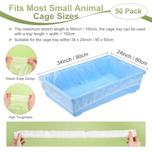 M METERXITY 50-Pack Disposable Cage Liner 35" x 24", Small Animal Clear Plastic Rabbit Bird Cage Liner Bag, Toilet Tray Replacement Universal Film ForParrot/Guinea Pig/Hamster Litter Box