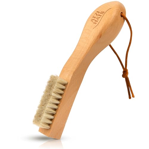 Laundry Brush Stain Remover Scrubber with Soft White Boar Bristles for Delicate Baby Clothes, Compact Design, Pre-Treat Clothing, Shoes and Fabrics - size: 1 Pack - White