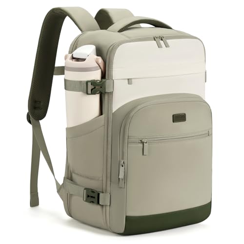 40L Travel Backpack for Women & Men: Flight Approved Carry On Backpack, TSA Personal Item Bag with Water Bottle Pocket, Weekender Essentials Backpacks fits 17" Laptop - Green White - color: Green White, size: X-Large