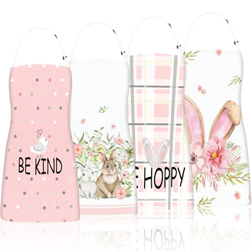 Easter Aprons Set of 4, Bunny with Easter Eggs Pattern Kitchen Aprons for Adults, Easter Decorations for Home, Bunny Gifts, Spring Table Decor - color: Easter