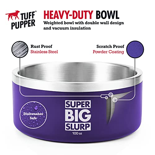 Tuff Pupper 100 oz Heavy Duty Insulated Stainless Steel Dog Bowl for Large Dogs, Non-Slip Base, Dishwasher Safe - color: Royal Purple, size: 100oz