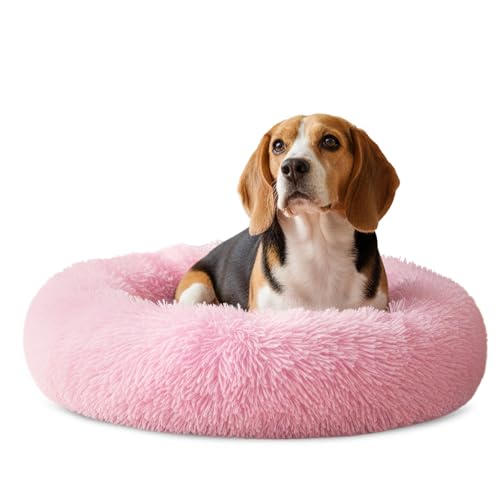 PetAmi Calming Donut Dog Bed, Washable Faux Fur, 30 Inch Medium, Pink | Warm Shaggy Faux Fur and A Deep Nest Help Anxious Pets Curl Up and Sleep Soundly. Perfect for Puppies, Cats, and Rescues. - color: Pink, size: Medium - 30"