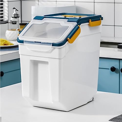 25LB Large Flour Storage Container Bin ,2 Pack Airtight Plastic with Wheels Seal Locking Lid Dispenser Organizer Storage Bin with Measuring Cup & Scoop for Flour, Rice, Grain 50LBS Total - color: Blue/25lbs,2counts