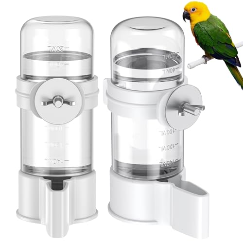 Pawfly 2 Pcs Bird Water Dispenser, Automatic Water Feeder, Plastic Cage Water Dispenser, White Parrot Waterer for Small Parakeet Cockatiel Budgie Lovebirds (Not Fit for Food Feeding) - color: White, size: 2 PC