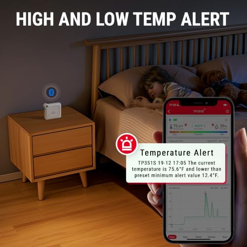 TempPro TempAir Bluetooth Thermometer Hygrometer, 260 ft Temperature Sensor | Greenhouse Thermometer with Remote App Control, Temperature and Humidity Monitor with 2-Year Data Logging Export