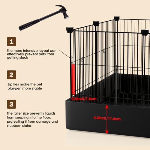 20 Panels Small Animal Playpen with Removable Top Cover & Waterproof Mat - Durable Metal Wire Yard Fence for Guinea Pigs, Rabbits - Indoor & Outdoor Pet Cage - style: 12-Panel Metal with roof