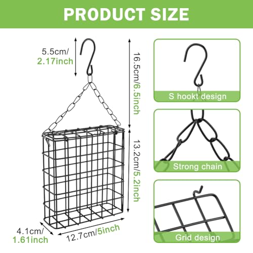 2-Pack Suet Feeder for Wild Birds, Hanging Bird Feeder Cage with Double-Latch, Heavy Duty Suet Holder for Cakes, Outside Suet Bird Feeder for Woodpeckers, Tits & Swallows