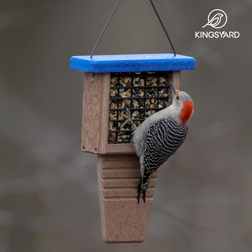 Kingsyard Suet Bird Feeder with Tail-Prop | Recycled Poly Lumber Suet feeder, Sturdy & Durable, Outside Hanging, Great for Woodpecker & Clinging Birds, Blue - color: Blue