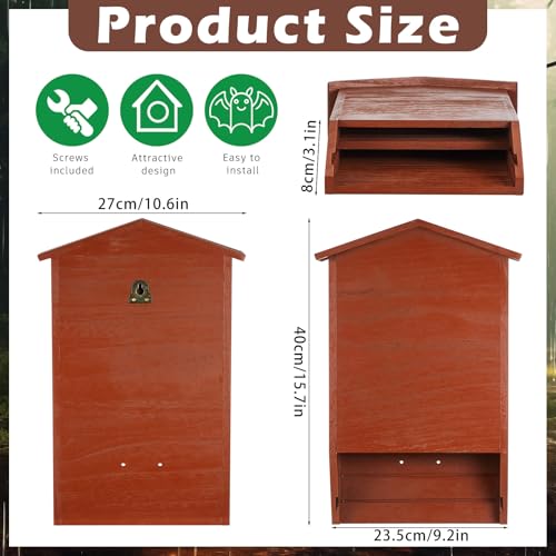 2 Pack Bat House for Outdoor,Red Brown,Large,2 Chamber-pr | Large Cedar Wood Weatherproof Bat Boxes for Outside Trees, Dual Chamber Shelter with Grooved Landing for Backyard Roosting - color: Red Brown, style: 2 Chamber-pr