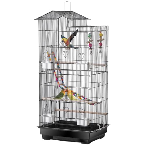 ZENY 39-inch Roof Top Large Flight Parrot Bird Cage for Small Quaker Cockatiel Canary Sun Parakeet Green Cheek Finch Budgie Lovebirds Wrought Iron Pet Bird Cage w/Toys