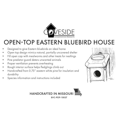 Bird Habitats Open-Top Bluebird House, Predator-Resistant Nest Box