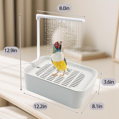 PINVNBY Automatic Bird Bath with Pump,Parrot Bathtub Shower Parakeet Bath Box with Cage USB & Power Plug Water Circulated Controller for Cockatiel Lovebird Conure Budgie(White) - color: 【White】