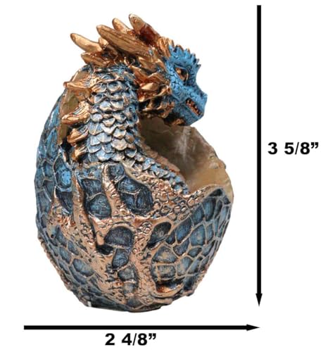 Ebros Gift Metallic Bronze and Blue Azure Dragon Hatchling in Dragon Scales Egg Figurine Medieval Gothic Fantasy Dragons Accent