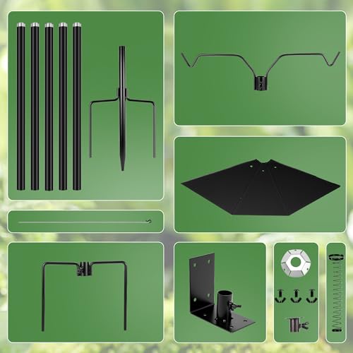 YINGYM Bird House Pole for Outdoors with Metal Squirrel Baffle, 95 Inch | Adjustable Bird Feeder Stand Pole with 2-Hooks for Hanging, Heavy Duty Metal Mounting Kit for Garden, Backyard and Patio - size: 95 inch with baffle