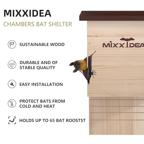 Bat House Bat Box Double Chamber Outdoor House Nursery Bat Shelter Habitat Big bat Box Handcrafted from Cedar Wood - Easy for Bats to Land and Roost - Weather Resistant & Ready to Install - color: Wood