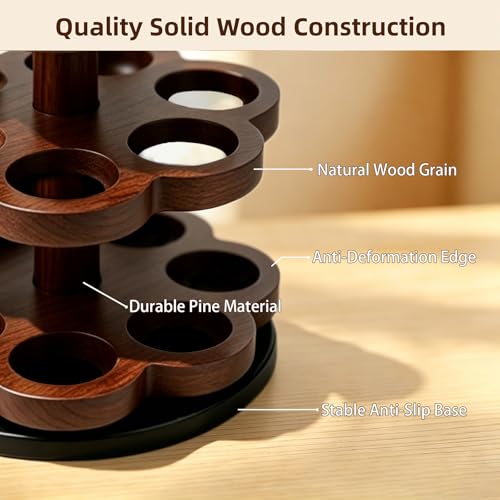 360° Rotating Wooden Egg Holder for 30 Eggs (Brown) | petal-shaped tray, 5 tiers, 6 egg slots per layer, solid wood, farmhouse countertop organizer, for kitchen and Easter display - color: Brown