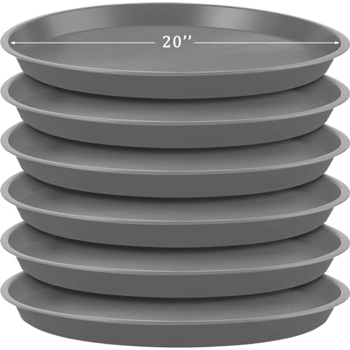 Eccliy 6 Pack Plastic Plant Saucer Heavy Duty Planter Saucers Large Plant Pot Saucers Plastic Water Trays for Indoors and Outdoors Flower Plant Plant Drip (Gray,20 Inch) - color: Gray, size: 20 Inch, style: Round
