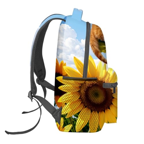 Sleeping Cat Backpack,Kitten Sunflower Polyester Backpacks,Lightweight Double Shoulder Back Pack for Kids Teens,Adorable Animal Bookbag,School Bag Gifts,Casual Travel Daypack Book Packs - color: Cat