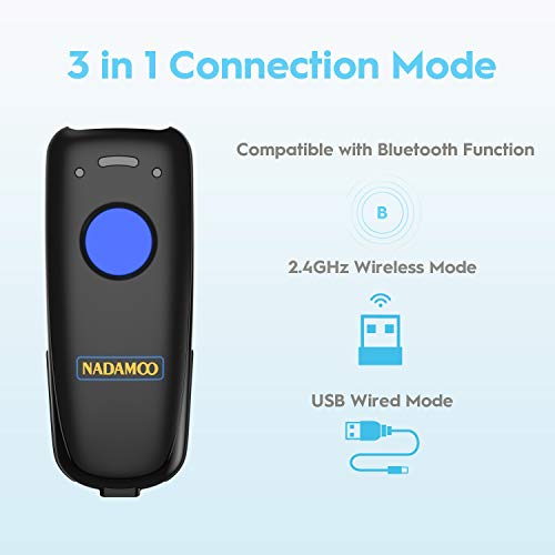 NADAMOO 1D Wireless Barcode Scanner Compatible with Bluetooth, with Charging Dock, Portable USB Bar Code Scanner for Inventory, 2.4G Wireless & Wired Barcode Reader for Tablet iPhone iPad Android iOS - color: 1D-Blue