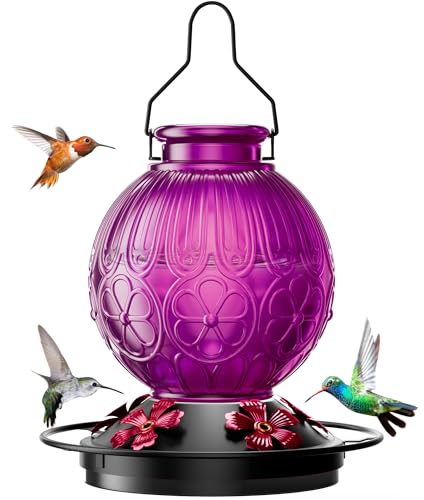 26Oz Hummingbird Feeder for Outdoors, Vintage Glass Bird Feeder with Perch, Durable & Easy to Clean, Hanging Nectar Feeder for Garden, Yard, Deck – Gifts for Women Mom (Violet) - color: Violet