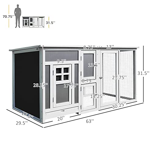 PawHut 63" Outdoor Chicken Coop Wooden, Chicken Cage with Run Area, Nesting Box, Hen House with Waterproof Roof, Removable Tray | Chicken Cage, Waterproof Roof, Removable Tray