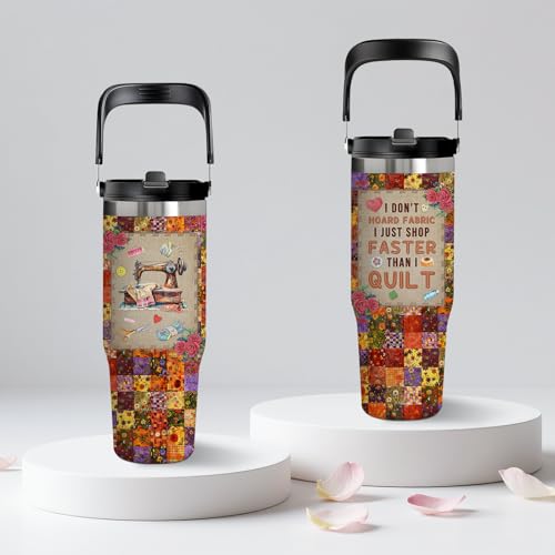 Sewing Gifts for Women Mom Grandma - 30oz Quilting Tumbler with Handle, Funny Sewing Cup for Quilters & Crafters, Coffee Travel Mug with Sewing Themed Design, Birthday Christmas Gift for Sewing Lovers - color: Sewing1