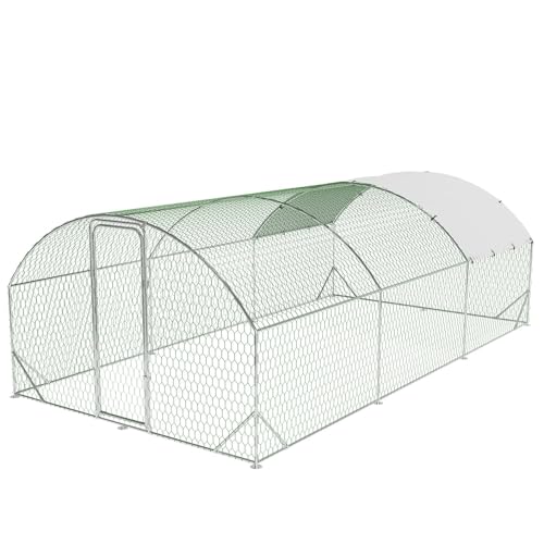 Large Metal Chicken Coop, Walk-in Poultry Cage, Large Chicken Run with Waterproof & Anti-UV Cover, Chicken Coop Run with Lockable Doors for Outdoor, 9.8 x 19.7 x 6.6FT - size: 9.8' W x 19.7' L x 6.6' H