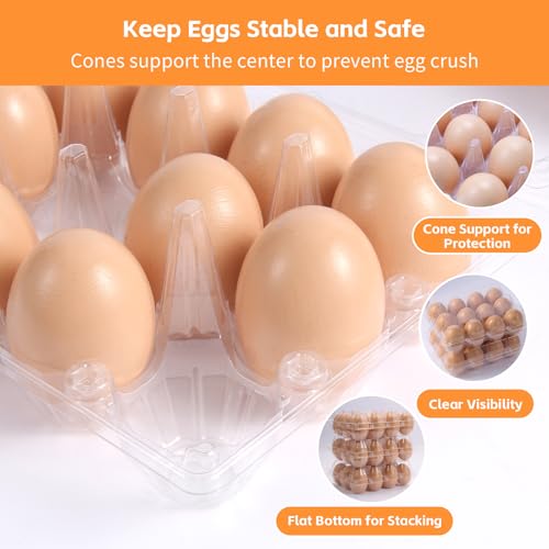 DecarDamai 100 Pack 3x4 Plastic Egg Cartons Cheap Bulk 12 Count Clear, Reusable & Sturdy Design Eggs Carton Bulk Perfect for Family, Farm, Markets, Display (Egg Storage Containers)