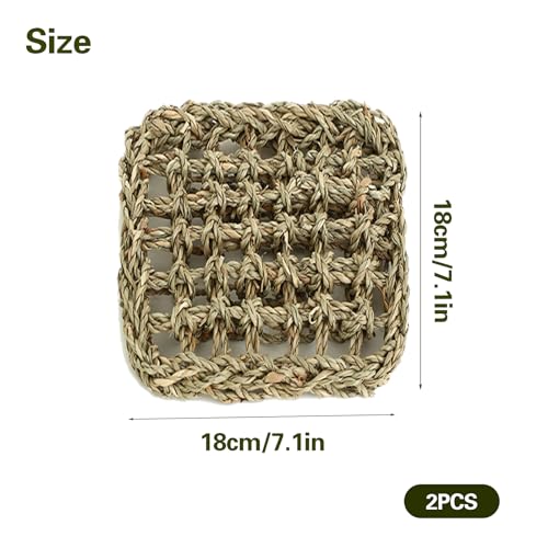 2 PCS 7 x 7 Inches Seagrass Mat, Natural Seagrass Woven Bird Net Hammock Mat, Cage Accessories, Climbing Rope Ladder Chew Toys for Parrots, Cockatoos, Lovebirds, Cockatiels, Budgies, Parakeets - size: 7 x 7 Inch