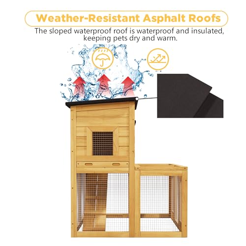 Small Chicken Coop, Chicken Run, Wooden Poultry Quail Hutch Pet Cage | Asphalt Openable Roof, Non-Slip Ramp, Pull-Out Removable Tray, Ideal for Backyard Outdoor Use - color: Yellow