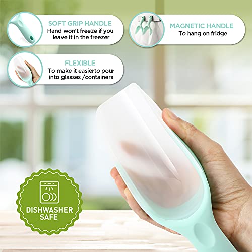 Spring Chef Magnetic Ice Scoop for Freezer, BPA-Free Food Scooper, Mint | Flexi-Plastic Popcorn Scoop with Soft Grip Handle - Dishwasher Safe Ice Scooper - Food Scooper for Flour, Grains, Pet Food - color: Mint